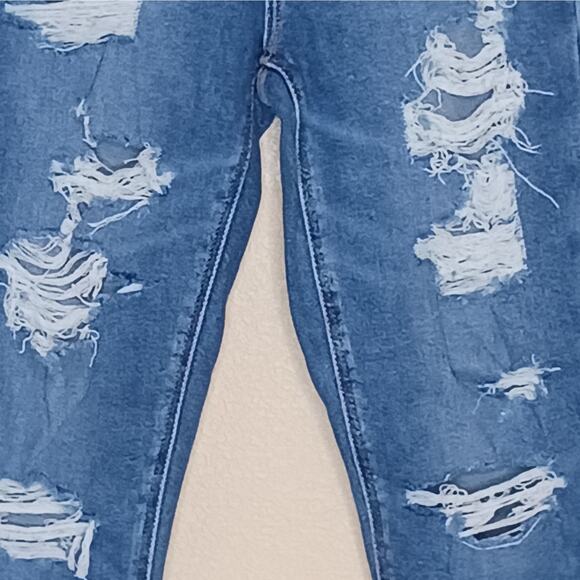 American Eagle Highest Rise Mom Jean Womens Size 00 Blue Distressed Ripped - Picture 4 of 16
